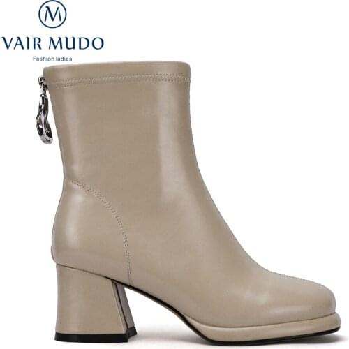 VAIR MUDO Women Ankle Boots Shoes Zipper Black Thick Bottom Solid Round Toe Elegant Platform Shoes Female Black Brown WM-X16