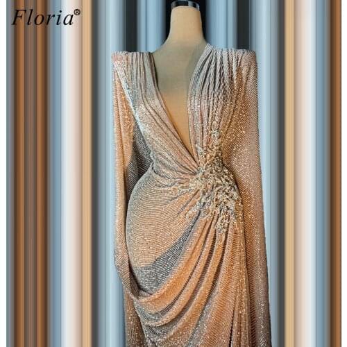 Muslim Sequins Formal Evening Dresses Long Mermaid Robe De Soiree Dubai Couture Woman Prom Party Dresses Evening Wear Vestidos