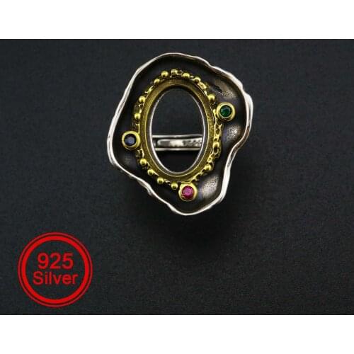 1Pcs 12x17MM Oval Ring Settings Adjustable for Cabochon Stone Antiqued Style Solid 925 Sterling Silver Merge Brass Bezel 1223109