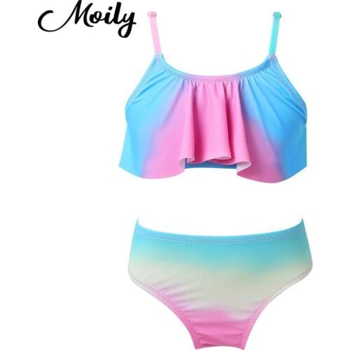 2020 Summer Kids Girls Tankini Swimwear Lovely Baby Girl Bikini Set Ruffled Swimming Suits Two Pieces Bathing Suit Swimsuit