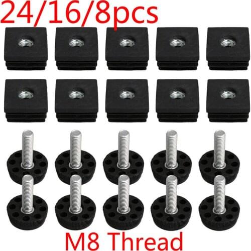 24PCS M8 Thread Furniture Legs Plugs Set Black Plastic Blanking End Caps Insert Plugs Adjust Thread Feet Square Pipes Set