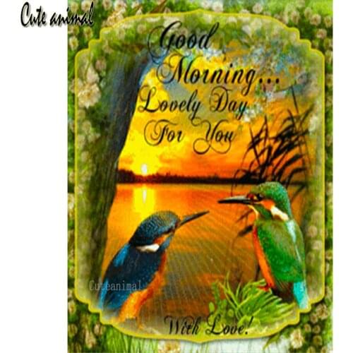 Diamonds Embroidery Kingfisher bird lake sunrise landscape DIY Diamond painting 5D Full square round Drill rhinestone mosaic art