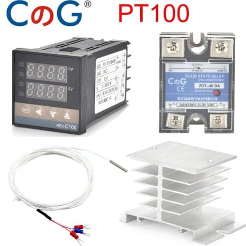 REX-C100 PT100 Digital Temperature Controller Thermostat SSR output 40DA SSR Relay Aluminum Radiator Heat Sink 1m Resistance