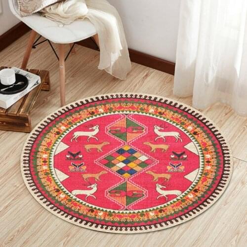Home Round Carpet Boho Printed Nation Wind Non-slip Living Room Bedroom Hanging Basket Decoration Entrance Ground Rug