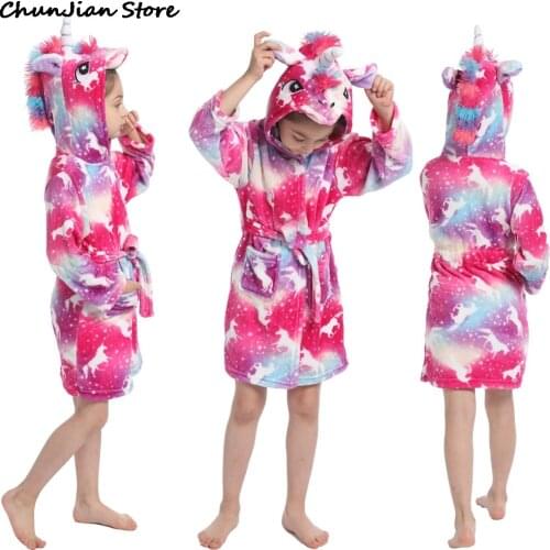 Flannel Unicorn Bathrobe Children Sleepwear Baby Girl Beach Towels Kids Bath Robes Animal Cartoon Bath Robe
