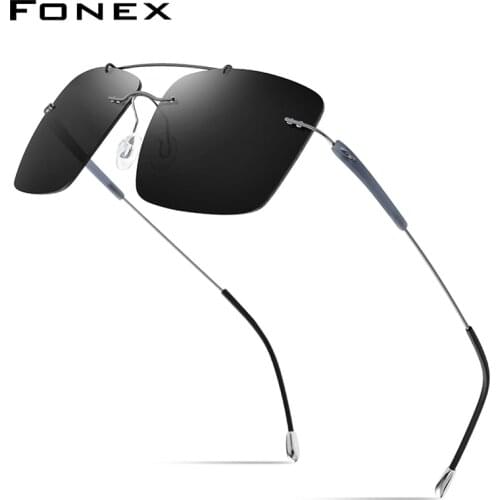 FONEX Titanium Alloy TR90 Rimless Sunglasses Men 2020 New Ultralight Frameless Square Women Polarized Sun Glasses for Men 20009
