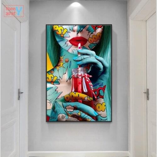 Graffiti Street Fashion Canvas Painting Art Sexy Woman Posters and Prints Drinking Girl Wall Art Pictures Living Roon Home Decor