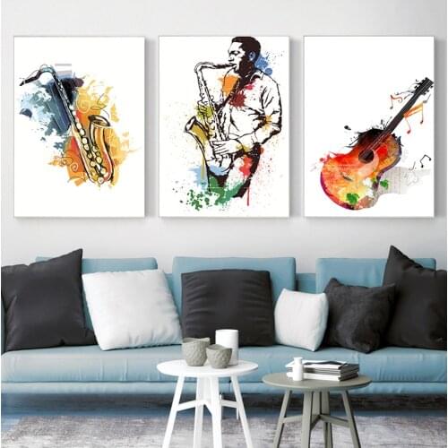 Canvas Watercolor Music Saxophone Guitar Posters and Prints Singer Dream Wall Pictures for Living Room Abstract bilder cuadros