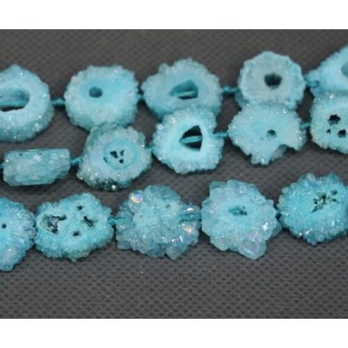 KINDGEMS) Charming Blue Druzy Crystal Quartz Beads Pendant Necklace, Women Connector Accessories Popularity European Jewelry