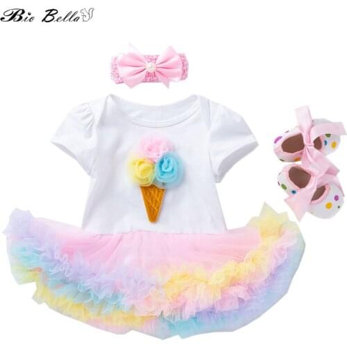 Baby Newborn Girls Clothes Set Birthday 1-2st Party Princess Infant Girl Clothing Kids Baby Girls Clothes Headband+Shoes+Dress
