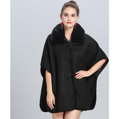 LaMaxPa 2018 Winter New Women/Ladies Warm Thicken Solid Oversize Cashmere Vintage Shawls Fur Neckline Wraps Cape Femme Poncho