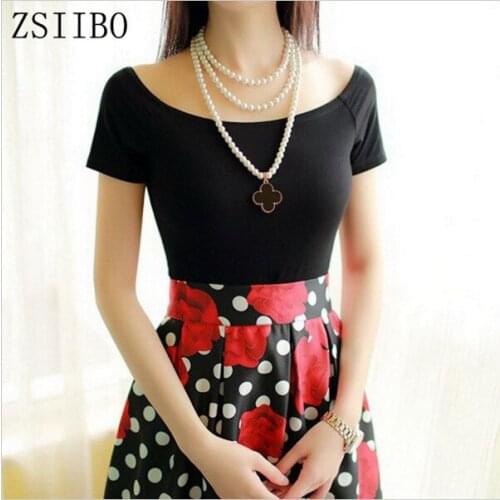 2020 summer fashion sexy slash neck top women casual short-sleeved multi-colored T-shirt kawaii plus size women shirts KSD019