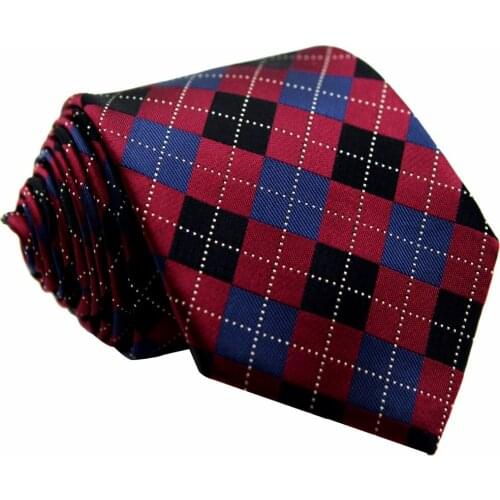 Checked Burgundy Red Navy Blue Black Mens Ties Neckties 100% Silk Jacquard Woven Wholesale Brand New