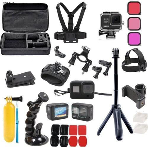 For Gopro 8 Accessories Sets Waterproof Case Dive Filter Storage Bag Silicone Case Tripod Bracket For GoPro Hero 8 Camera