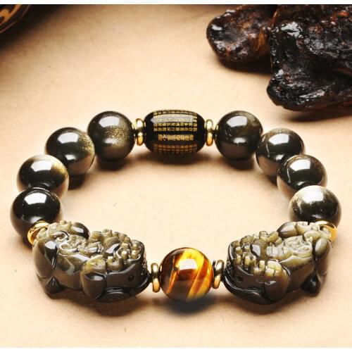 Natural top brand gold obsidian heart sutra beads bracelets for women men bracelet bracelets christmas bracelet