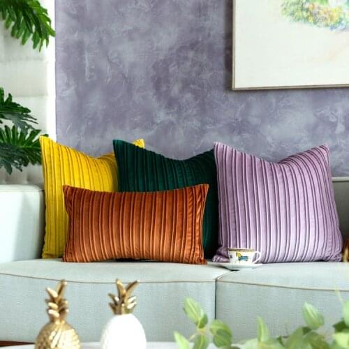 7 colors Light luxury velvet 3D stripe solid sofa decor cushion cover orange green bed office car pillow cover lumbar pillowcase