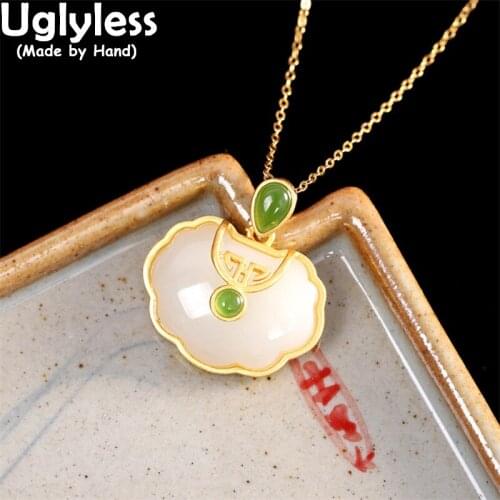 Uglyless Natural Jasper Jade Lucky Clouds Pendants for Women Nephrite Gemstones Necklaces NO Chains 925 Silver Ethnic Jewelry