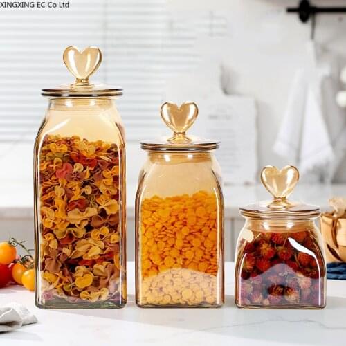 Transparent Square Glass Candy Jar Sealed Storage Bottle Household Transparent Kitchen Food Jar with Lid Coffee Bean Storage Jar
