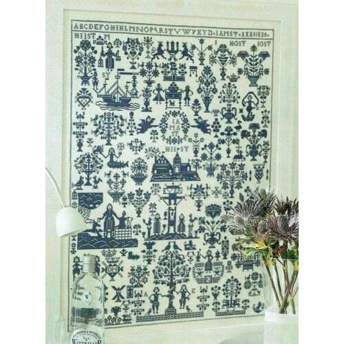 Drop Shipping Embroidery Blue Sampler 1830 Counted Cross Stitch Samplers with 100% Cotton Flosses & Free Shipping for Home Decor