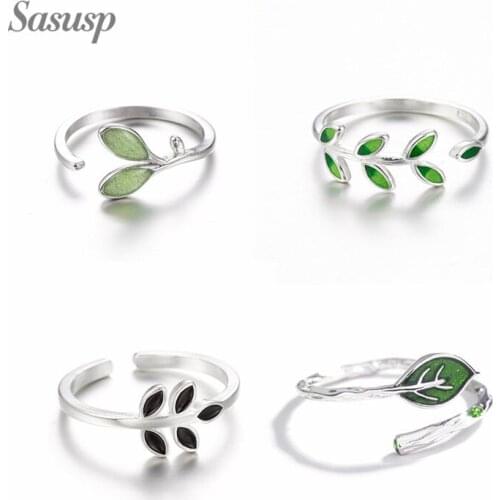 Sasusp Elegant Crystal Leaf Ring Fashion Womens Jewelry 2021 Leaves Ring For Women femme Birthday Party Daily Gifts Adjustable