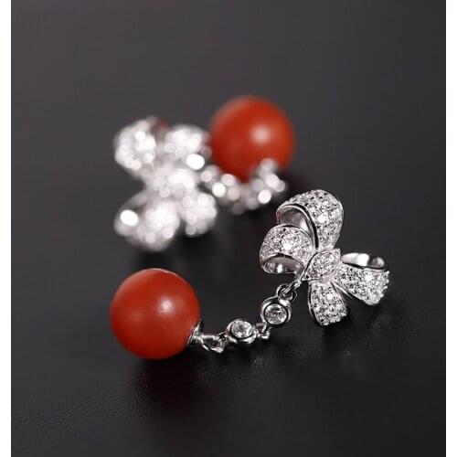 DAIMI Baoshan South Red Agate Earrings Natural 925 Sterling Silver Jade Earring Gift