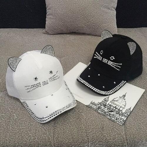 Cats Ear Cap Children Spring and Summer Cute Fashion Drill Parent-Child Korean Tide Diamond Net Hat Shining Free Shipping