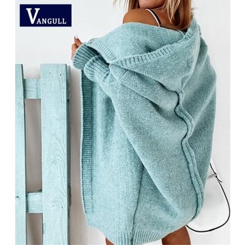 Vangull Mid-length All-match Cardigans Women Korean Fashion Loose Batwing Sleeve Sweaters Autumn New Solid Loose Hooded Sweater