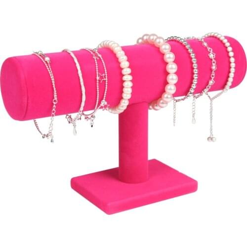 Rose Velvet Bracelet Display Chain Watch T-Bar Rack Jewelry Display Organizer Hard Display Stand Holder