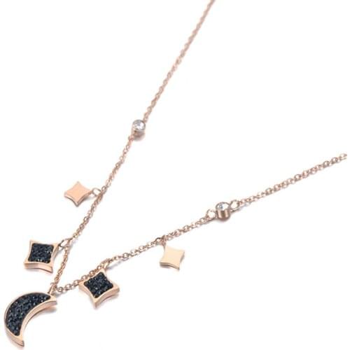 Vintage Stainless Steel CZ Crystal Star Moon Charm Pendant Necklace Jewelry Trendy Choker Necklace For Women Girl N19116