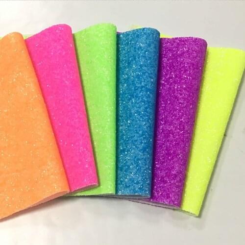 Bright Shiny Fluorescent Chunky Glitter Faux Leather Fabric Sheet For Making Clothing/Bag/Shoe/DIY Accessories