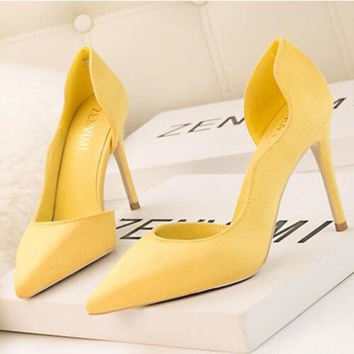 Mariahzheng Womens Shoes With Super Suede Shallow Mouth Pointed Sexy Night Shop Was Thin Side Hollow Womens Shoes ZWM