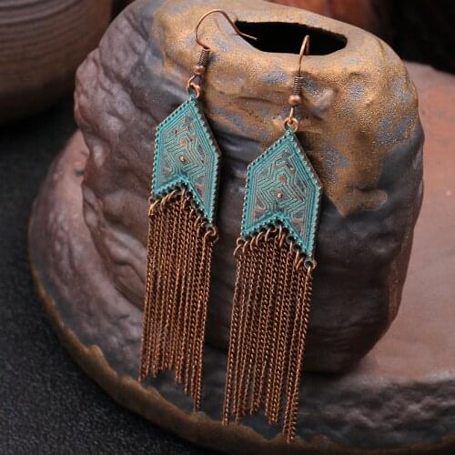 Vintage Tassel Alloy Ladies Earrings Brincos Gypsy Boho Jewelry Ethnic Arrow Shape Alloy Long Tassel Earrings For Women