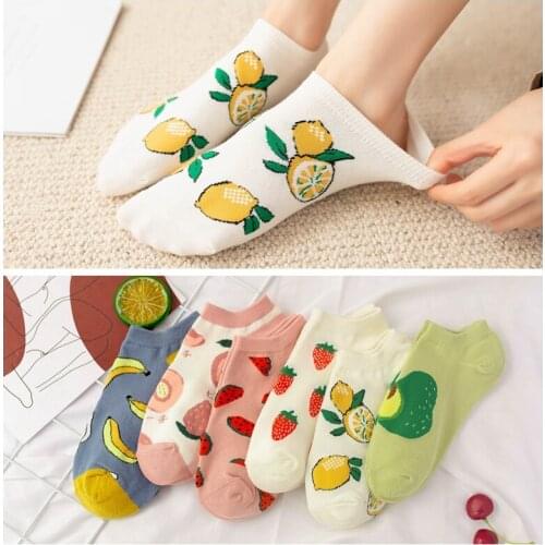Winter New Products Fruit Women Socks Asakuchi Cute Avocado Banana Strawberry Boat Socks Cotton Peach Personality Ankle Socks