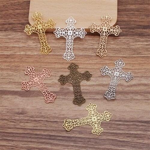 BASEHOME 10pcs 37*52mm European Hollow Crosses Pendant Wholesale Brass Material DIY Vintage Necklace Findings