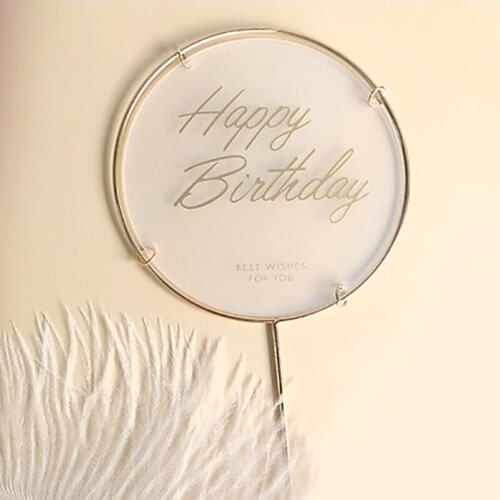 10Pcs Round Wrought Iron Bronzing Happy Birthday Cake Topper Gold Cupcake Topper Happy Birthday Party Decor Supplies