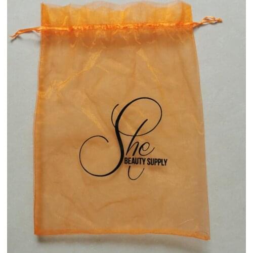 Customise Logo 1000pcs 30x40cm Drawstring Orange Organza Bags Gift Pouches Printed With Black Logo By Express Fast Shipping