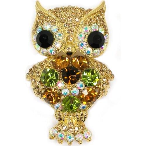 12pcs/lot Wholesale Fashion Brooch Colorful Rhinestone Owl Pin brooches C102238
