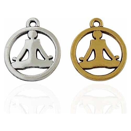 20 x Antique Gold Round Yoga Meditation Position Charms Pendants Beads for DIY Handmade Jewelry Making Findings 16mm