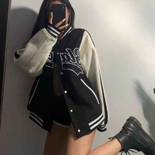Oversized baseball uniform streetwear retro Thick Coats jacket womens Harajuku style contrast stitching mens casual jacket