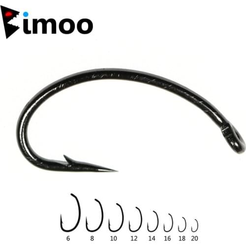 Bimoo 50pcs Fly Tying Curve Shank Hooks Flies Making Hook Scud Nymph Caddis Midge Shrimp Fly Fishing Hooks Size #8 #10 #14 #16