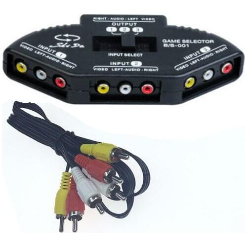 Black 3 Ports Video Switcher Game AV Signal Switch Cable AV RCA AV Splitter Audio Converter for XBOX for PS TV