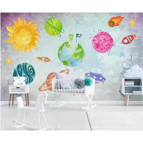 Custom mural 3d wall mural on the wall Painted cartoon space universe planet childrens room photo wallpaper in the living room