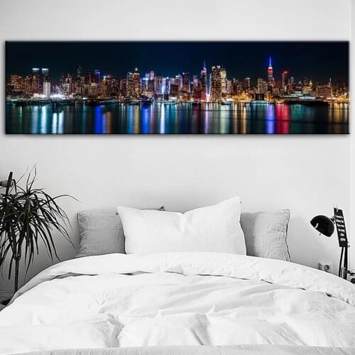 Skyline Of Manhattan Canvas Art Prints Night View Of New York City Posters And Prints Canvas Painting For Bed Room Cuadros Decor