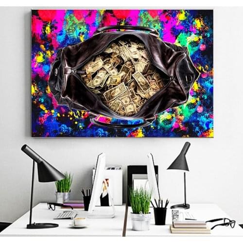 Modern Culture Canvas Paintings Money Style Hundred Money Bag Posters and Prints Wall Art Pictures for Living Room Home Decor