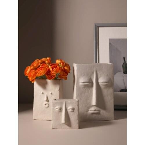 [Creative] Nordic Modern Wine Cabinet Face Ceramic Vase Decoration Living Room Porch Flower Arrangement Decor Ornament