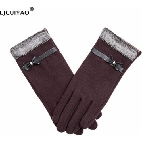 LJCUIYAO Mittens Womens Gloves Touched Screen Winter Warm Bow Soft Wrist Gloves Mittens Cashmere Full Finger Guantes Mujer New