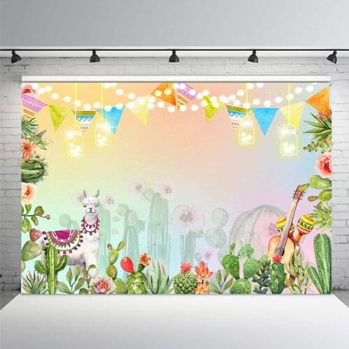 Mexican Fiesta Theme Party Backdrop Mexico Cactus Alpaca Llama Photography Background Cinco De Mayo Baby Shower Birthday Banner