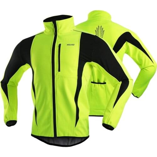 ARSUXEO Mens Winter Cycling Jacket Thermal Fleece Outdoor Running Jacket MTB Bike Bicycle Clothing Sportswear Windproof Coat