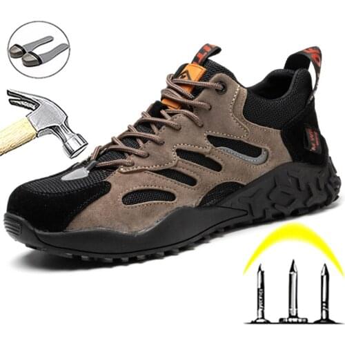 Construction Safety Shoes Men Anti-smash Anti-puncture Work Sneakers Male Indestructible Shoes Steel Toe Hiking Shoes Protective