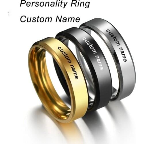 Custom Name Engrave Logo Glossy 6mm Mens Ring Size Stainless Steel Rings For Wholesale Lots Bulk Dropshipping